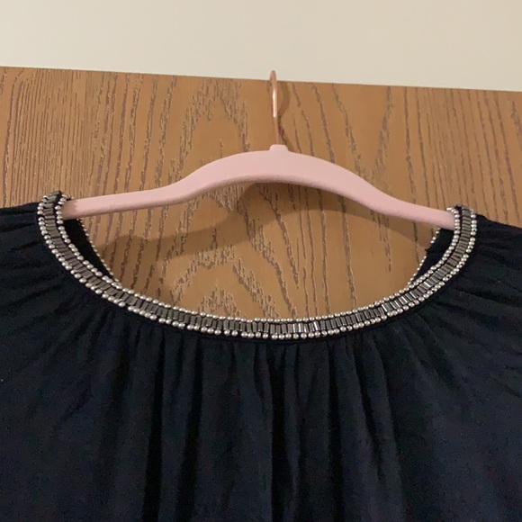 ▪️ ROSE + OLIVE ▪️ Black Peasant Top with Shiny Beading - Picture 6 of 11